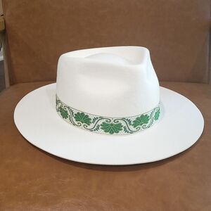 Lack Of Color White Hat with Green Band